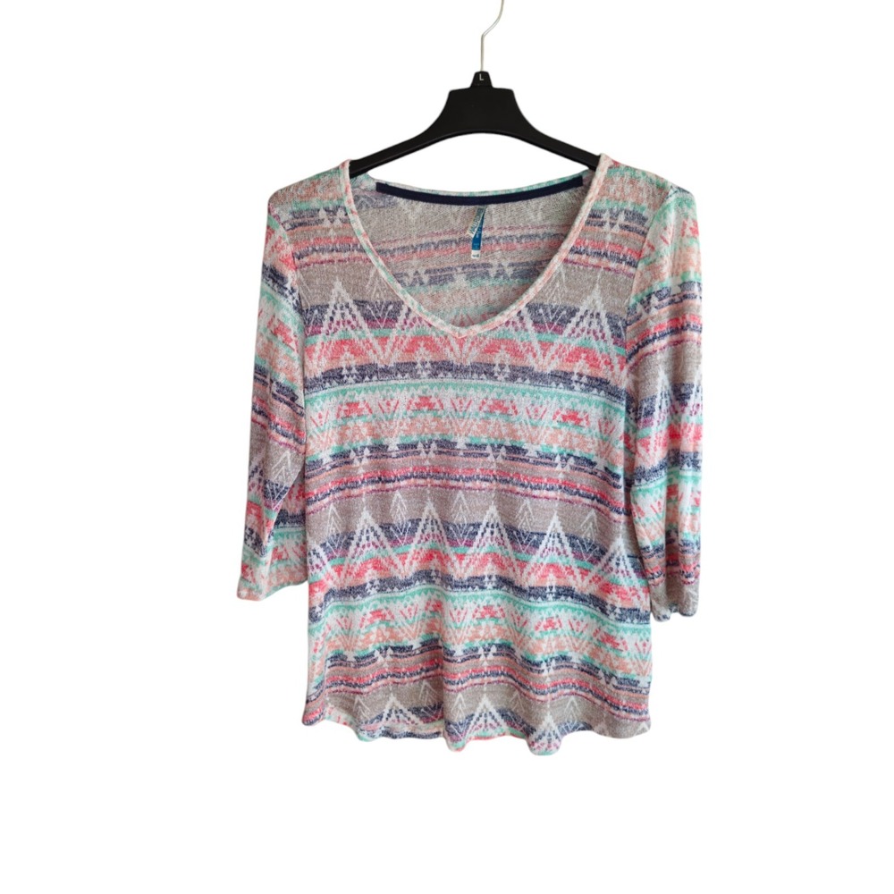 Wallflower Semi-Sheer Aztec Print Pullover  3/4 Sleeve Size 1X Southwestern Boho